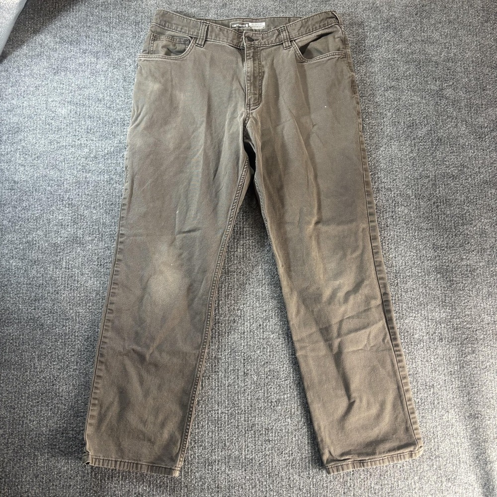 Carhartt Pants Mens 36x29 Brown Canvas Carpenter Workwear Relaxed Straight Leg